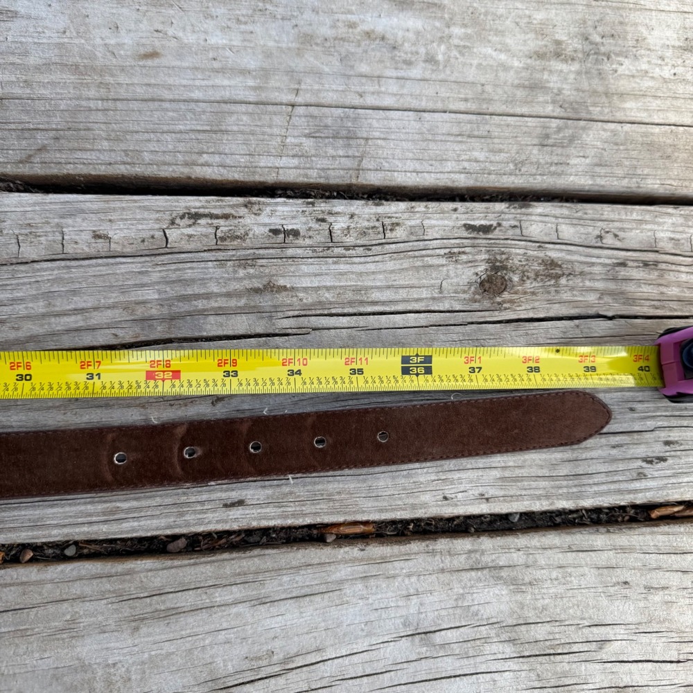 Pig Suede Leather Belt Womens Large Dark Brown Gold Buckle Classic Boho Western - Picture 14 of 15
